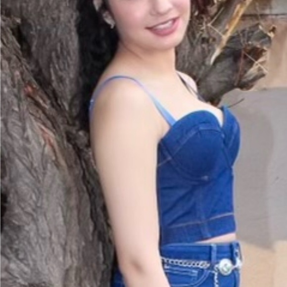 Denim Dark Blue Body Control Crop Top NWT - Picture 8 of 9